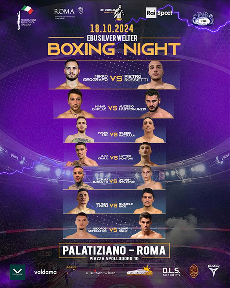 Boxing Night al PalaTiziano a Roma il 18 ottobre: tanti pugili sul ring 